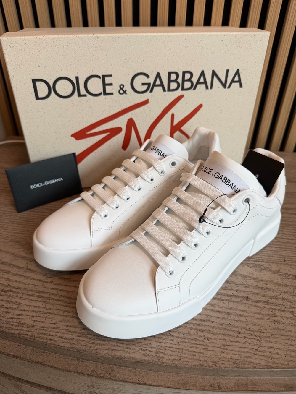 Dolce & Gabbana Bassa Vitello Nappatto White Leather Low-Top Sneakers⭐️Unisex